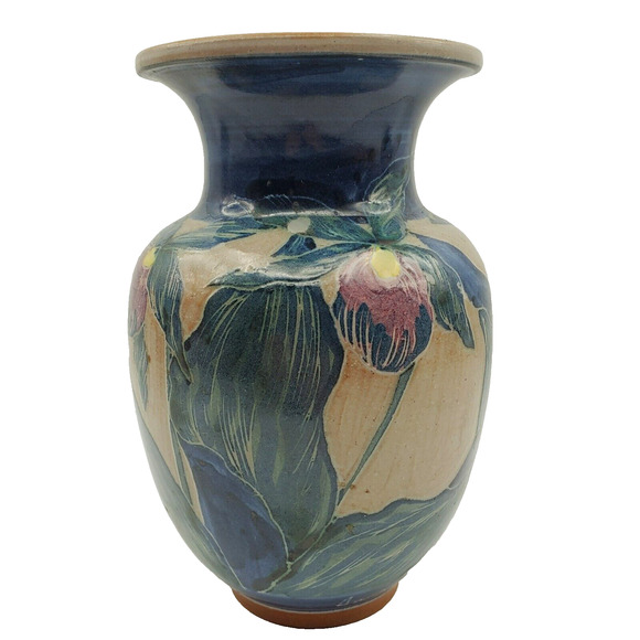 Handcrafted Lady Slipper Flower Vase Signed Ceramic Pottery Botanical Design 90s - Picture 5 of 7